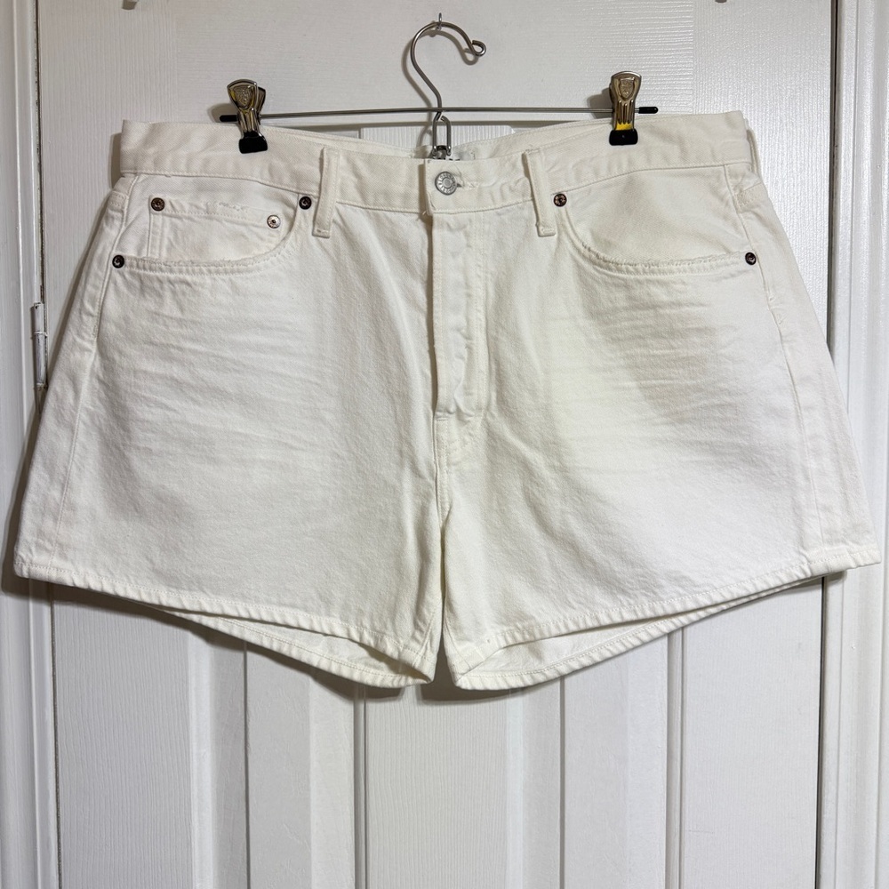 NWT AGOLDE white Parker long Jean denim Shorts loose vintage size 10 12